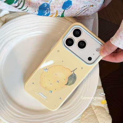 ins韩系奶黄鎏金柠檬适用iPhone17手机16ProMax闪银星星15温柔夏日小众少女14全包防摔苹果壳13大视窗新款12