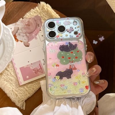ins韩系鎏金可爱森林猫咪适用iPhone16ProMax手机壳苹果17闪粉油画风15小众不撞壳全包防摔少女透明壳14新款