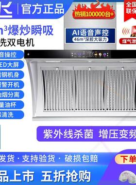 抽油烟机家用不锈钢大吸力双电机厨房侧吸烟机出租房自动清洗