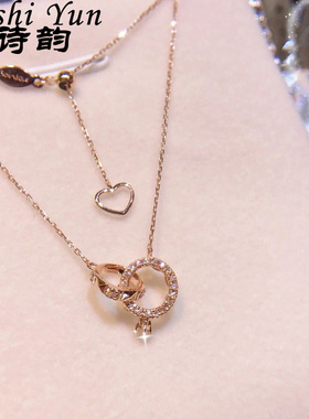 帕诗韵罗马度风s925纯银镶钻爱心双环扣项链小众甜美百搭约会饰品