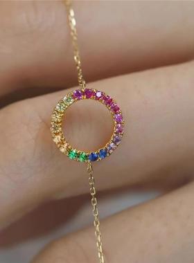 s925纯银彩虹色彩宝石手链