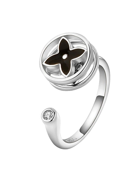 女镶钻四叶草旋转戒指可调节指环