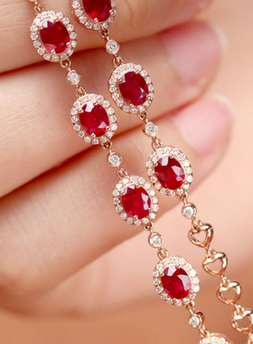 帕诗韵S925纯银爱心鸽血红宝石手链法式复古轻奢个性时尚百搭女