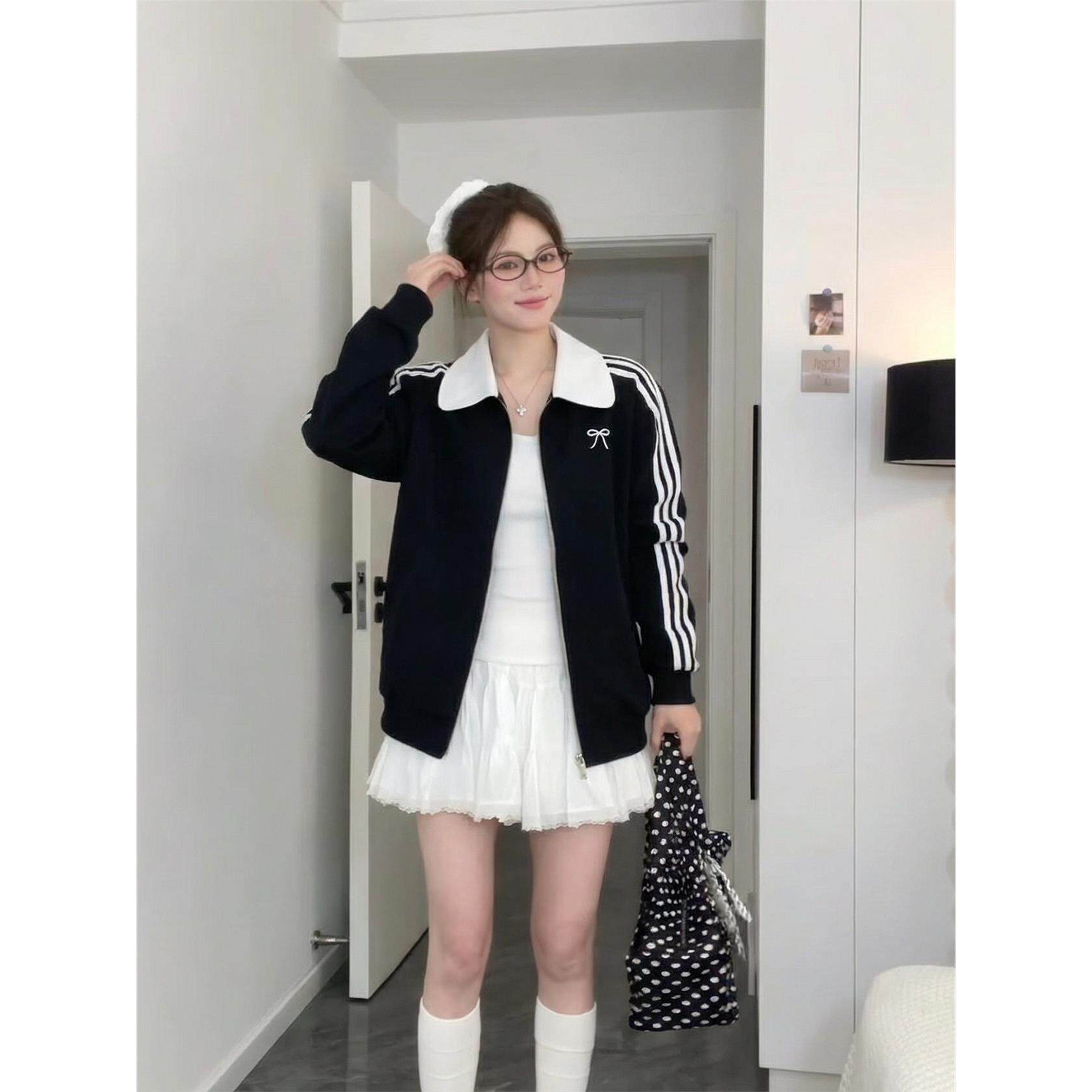 韩系黑色开衫卫衣外套女2026新款春季设计感小众薄款翻领夹克上衣