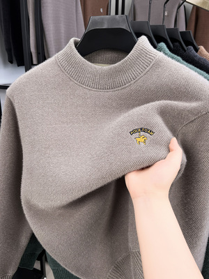 毛衣男冬季加绒加厚半高领2025新款保暖一体绒保罗卫衣针织打底衫