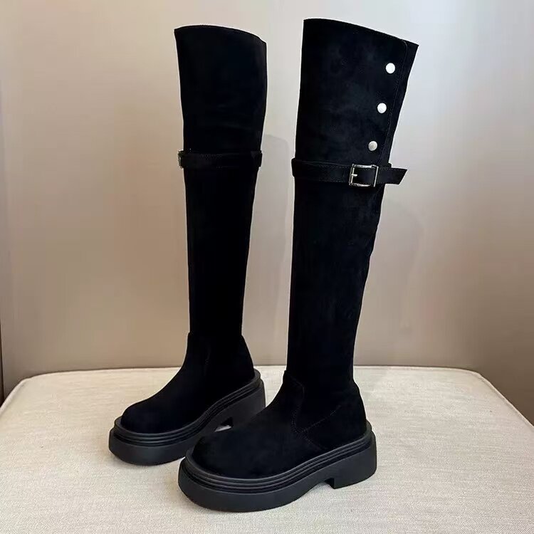 2025冬季新款高筒翻毛卷毛口皮带扣雪地靴厚底骑士靴保暖9580,女鞋,时尚雪地靴,淘宝优惠券,粉丝福利购,淘宝优惠卷