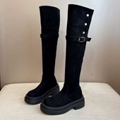 2025冬季 新款 高筒翻毛卷毛口皮带扣雪地靴厚底骑士靴保暖9580