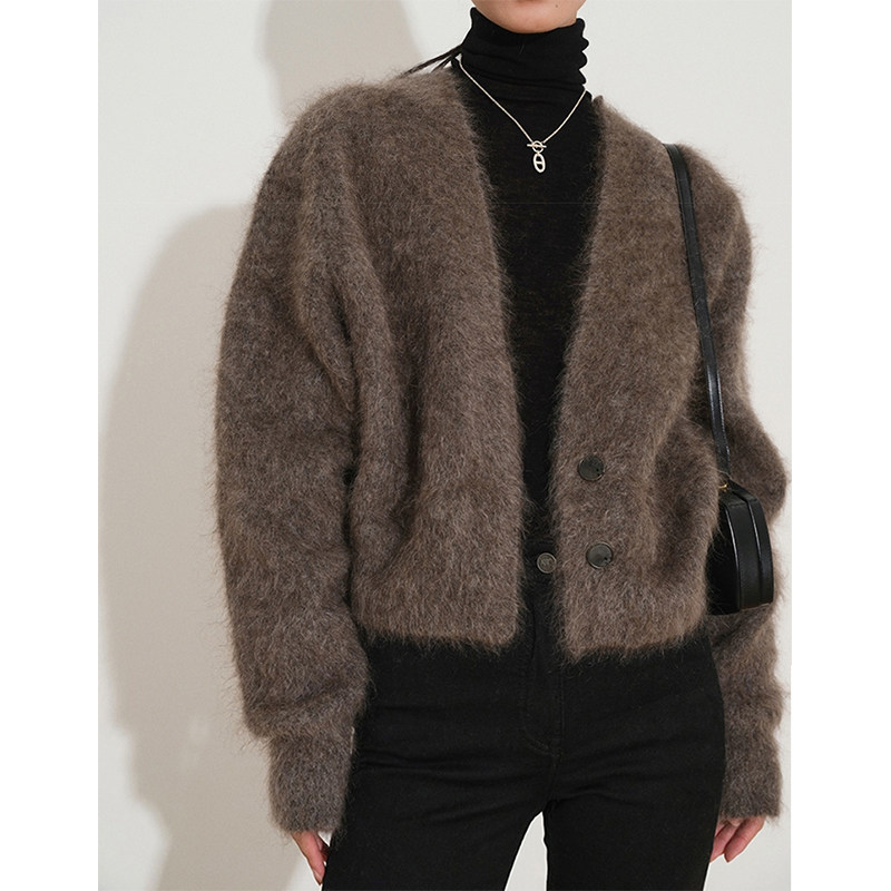 法式复古水貂绒针织衫毛衣开衫外搭秋季女高级质感气质外套上衣