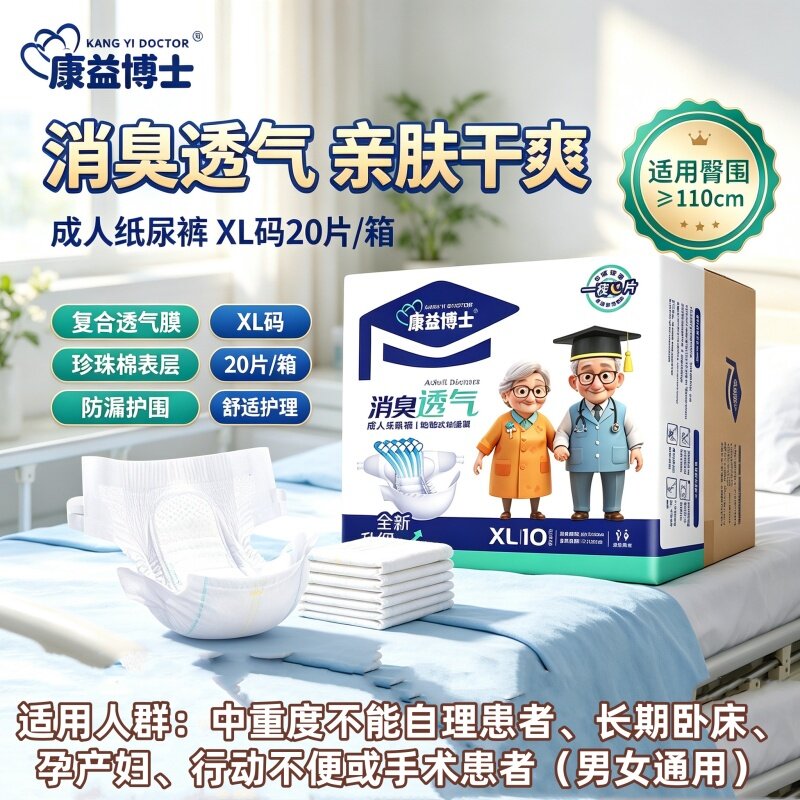 康益博士夜用防漏老人用纸尿裤XL大号消臭透气整箱尿不湿干爽