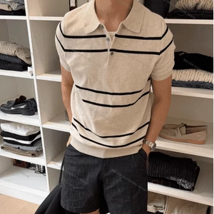 t恤zhuolinzhang夏季 男 新贵棉纱撞色条纹针织休闲透气短袖 polo衫