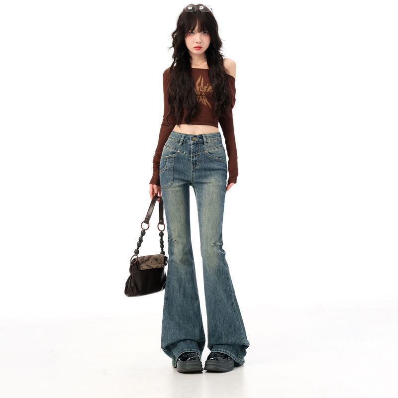 CCNZ 弹力新款复古色 美式高腰显瘦 辣妹设计多铆钉 修身喇叭裤棉,女装/女士精品,牛仔裤,淘宝优惠券,粉丝福利购,淘宝优惠卷