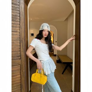 方领短袖 诠释美 甜美可爱小个子短款 NEWOPEN t恤女S5090 25年夏季