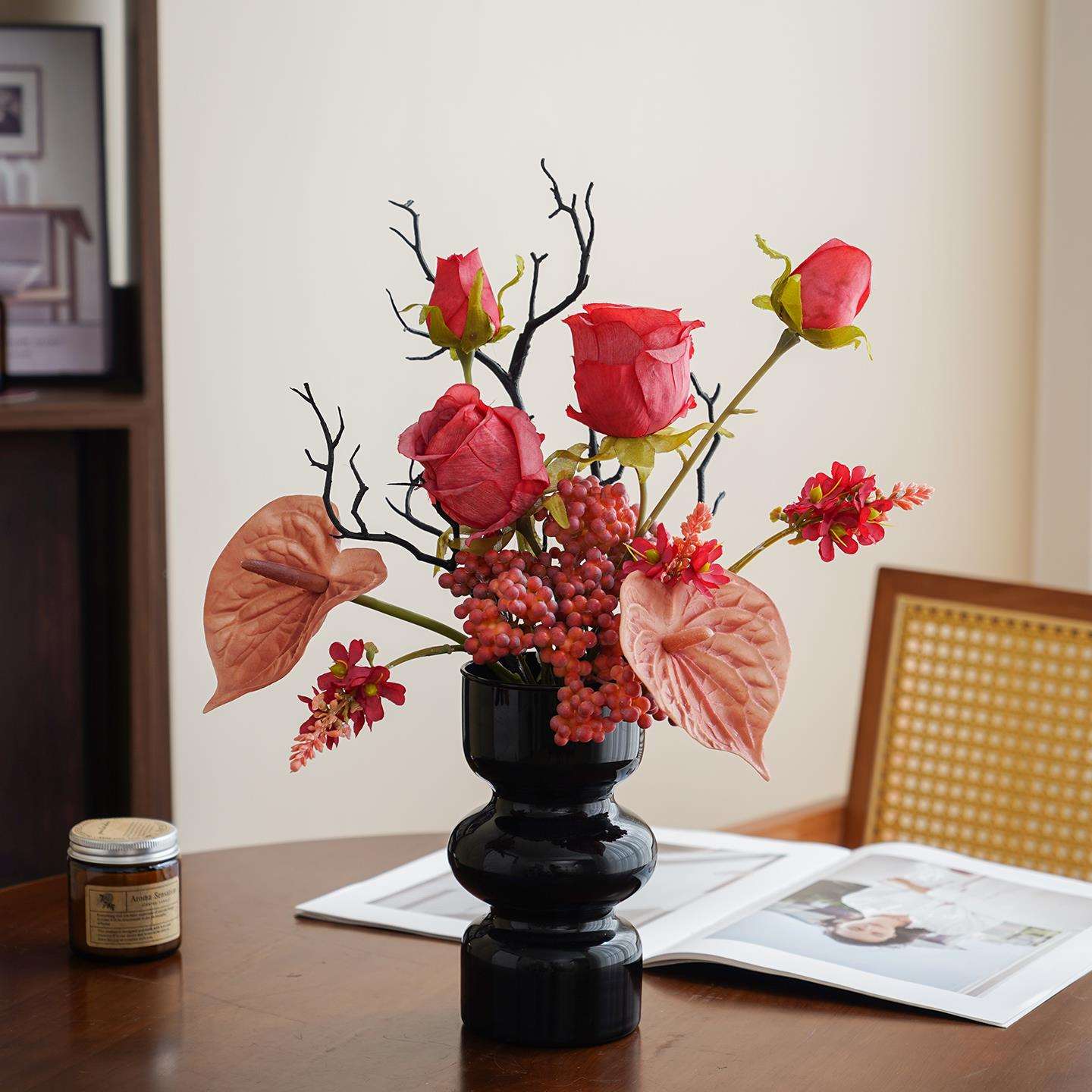 润野仿真花假花摆设客厅餐桌装饰桌面花艺轻奢摆件茶室花束高级感