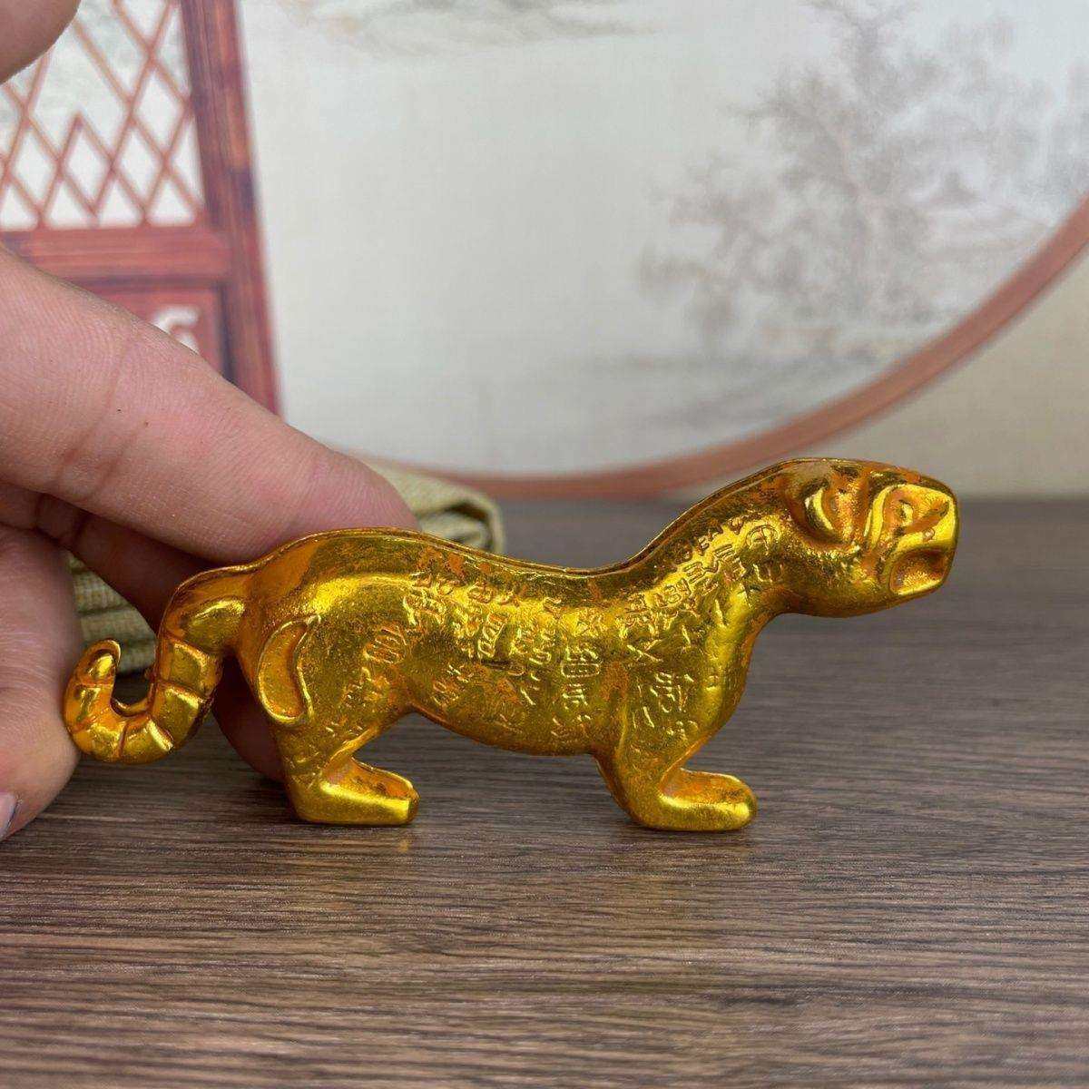 古玩杂项收藏手工铸造杜虎符鎏金秦阳陵虎符古代兵符信物创意摆件
