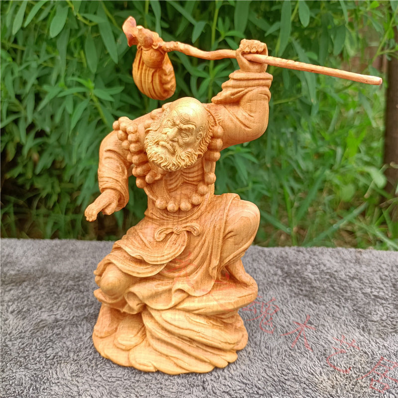 崖柏小叶黄杨木雕刻汽车摆件达摩罗汉手把件装饰家居实木工艺品图片