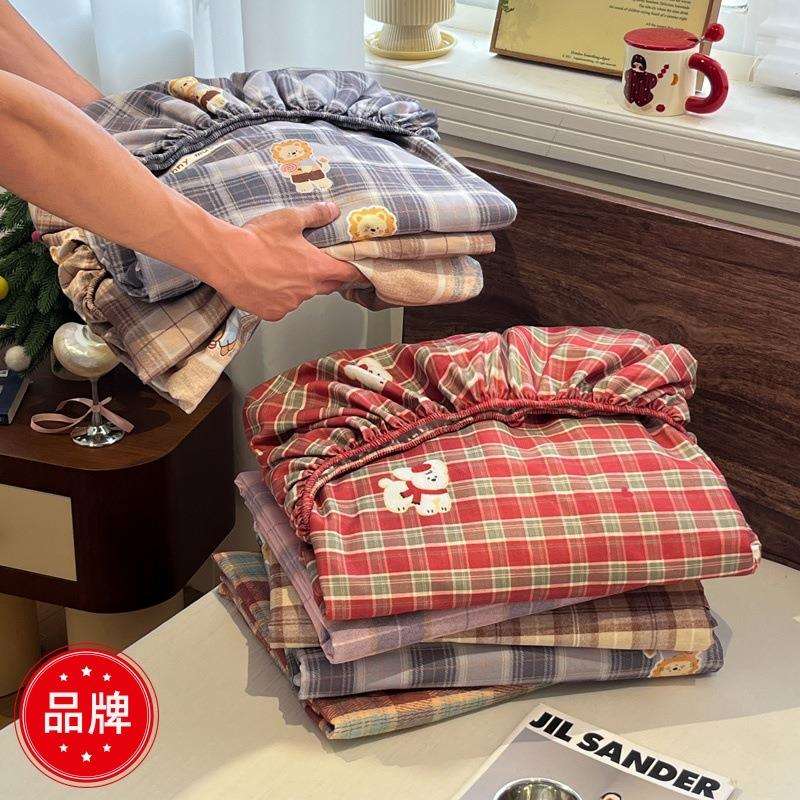 秋冬季全棉加厚磨毛单品床笠学院风纯棉床包床罩床垫保护罩防尘罩