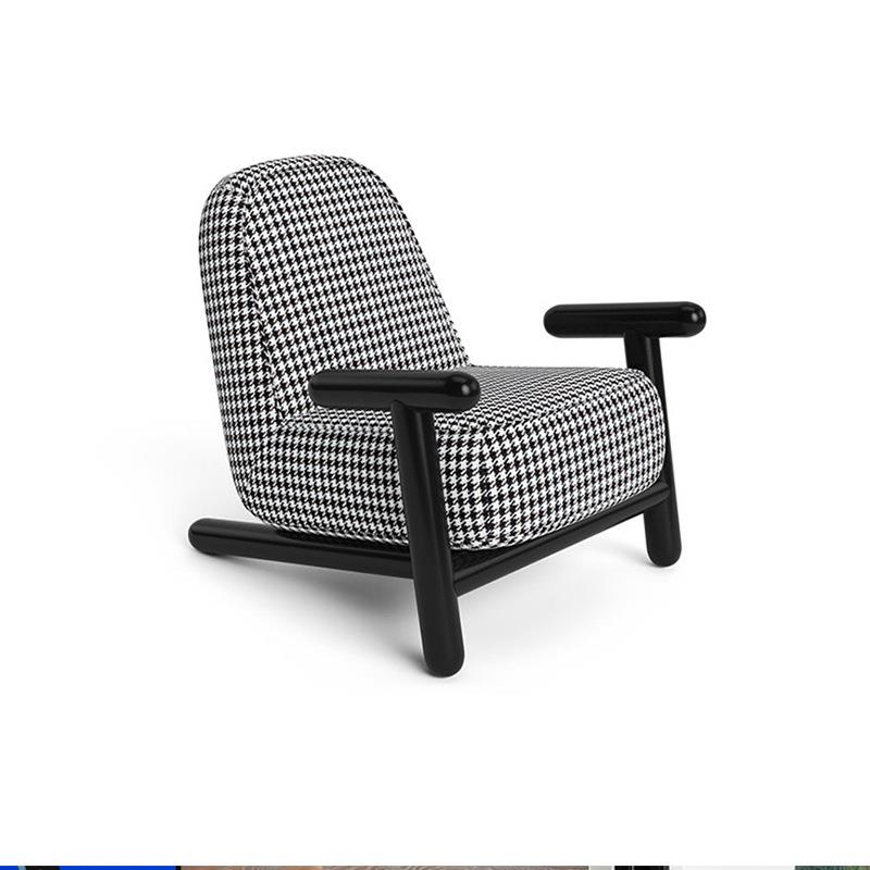 意大利式风格白蜡实木千鸟格布艺休闲椅单人沙发设计师家具产品