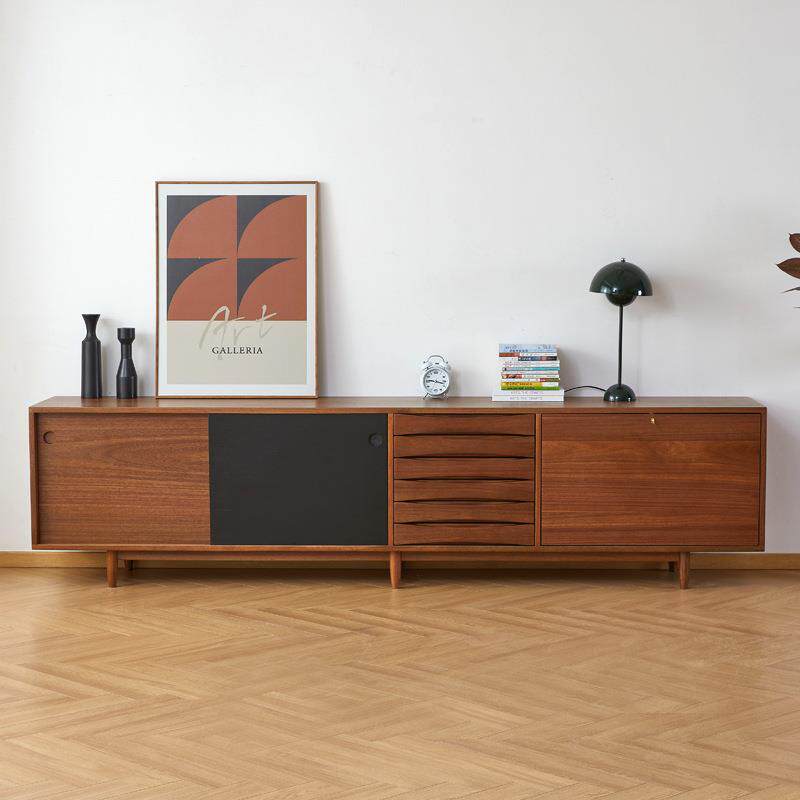 丹麦复古全实木2.6米电视柜中古移门柚木储物柜进口樱桃木视听柜