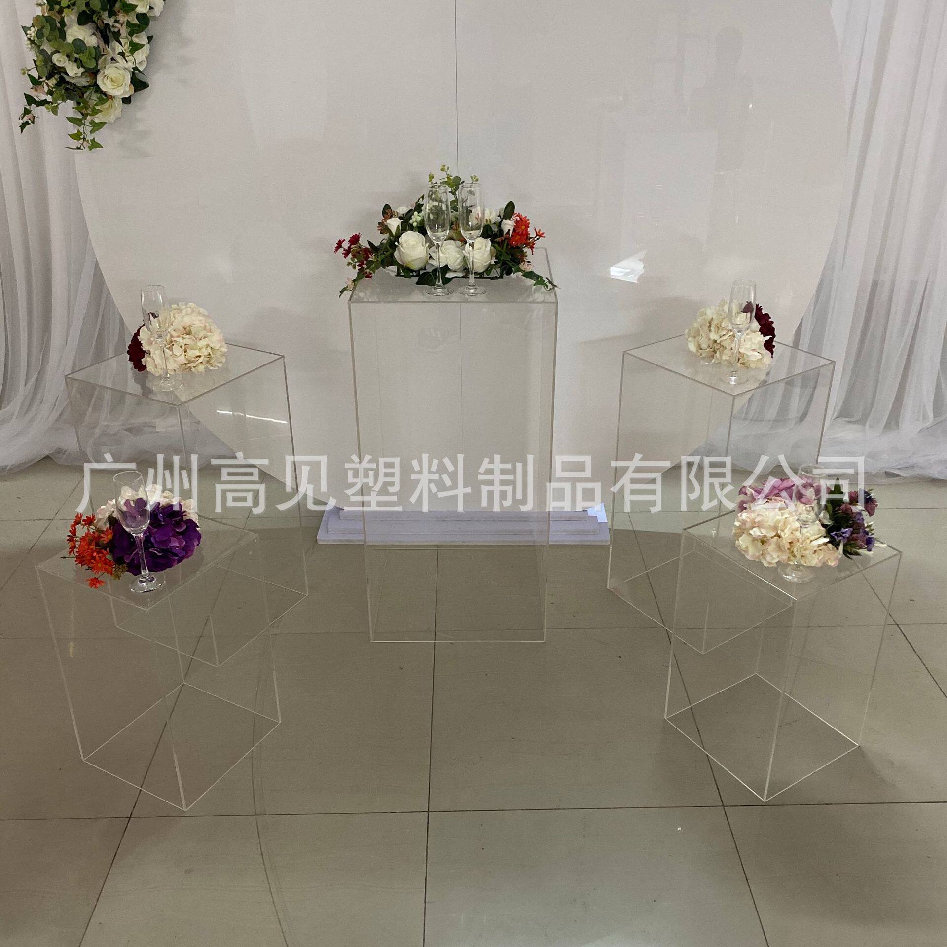出口透明亚克力方形路引婚庆道具亚克力路引方柱甜品台花架外贸