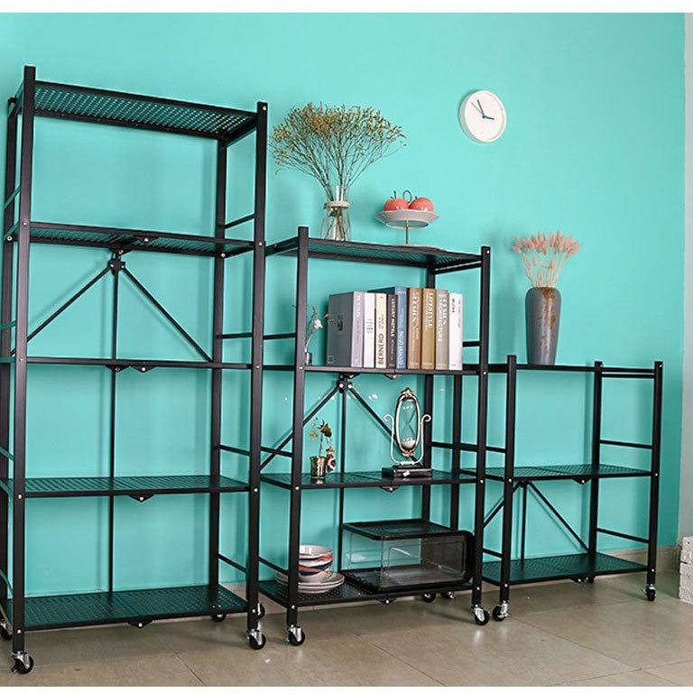 置地式厨房收纳架客厅收纳旋转带轮三层折叠微波炉置物架