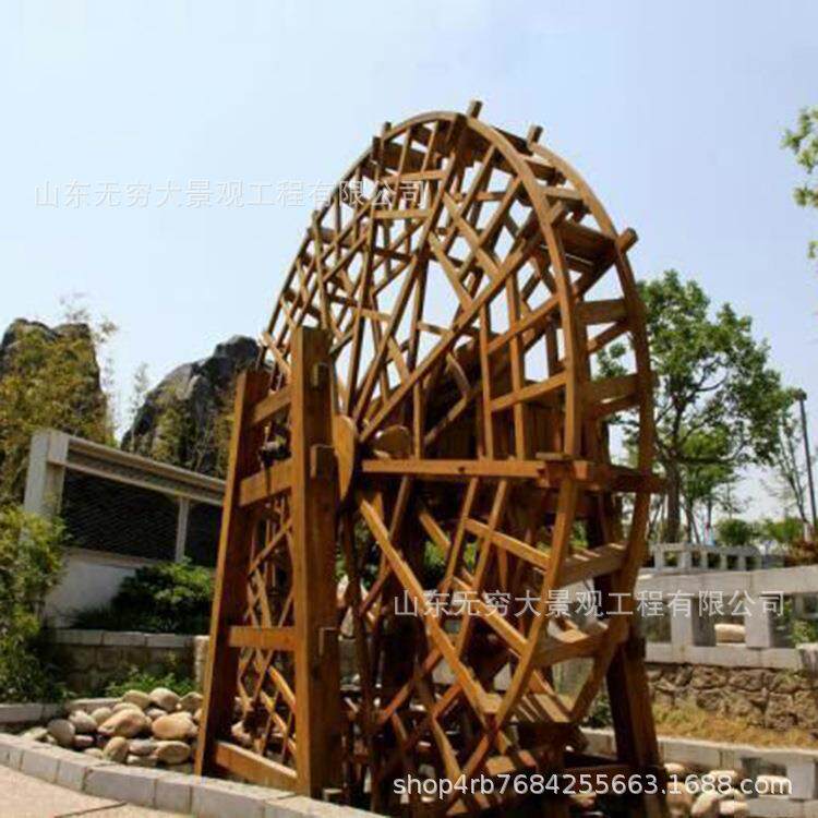 户外电动旋转大型防腐木实木钢木结合子母龙骨组合式电动旋转水车