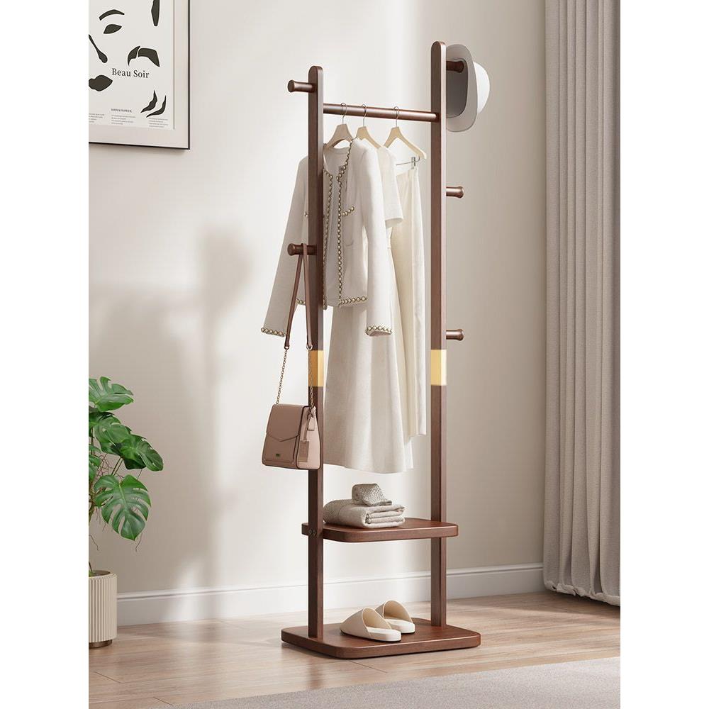 全网新款落地挂衣架卧室实木衣帽架小型办公室家用室内挂衣服架子