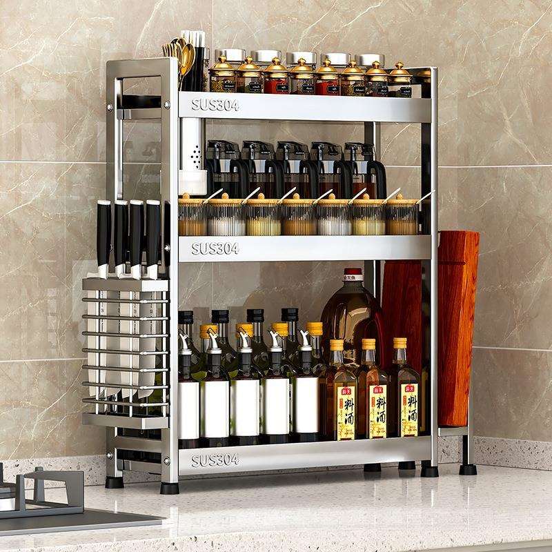 不锈钢调料架厨房多功能置物架台面落地多层调味品收纳架
