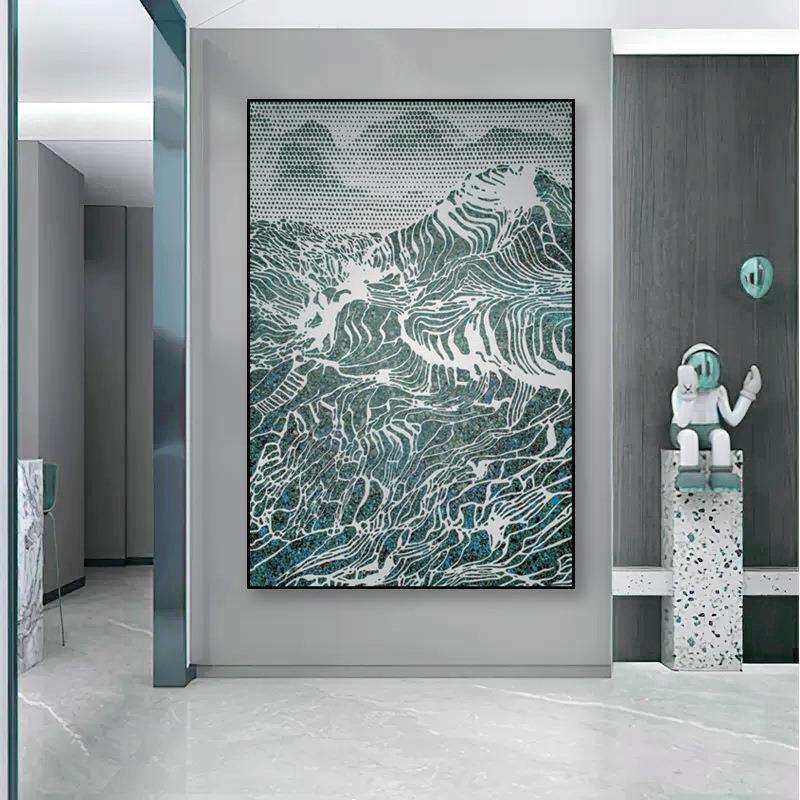 入户走廊尽头沙岩浮雕肌理壁画过道抽象样板房现代简约玄关装饰画