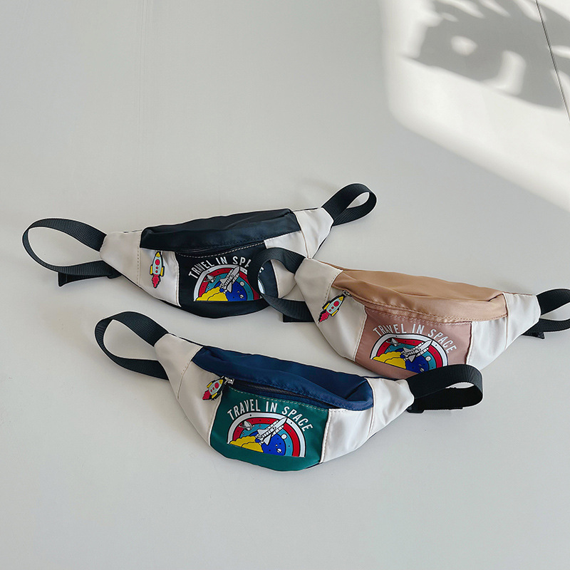 2025拼接儿童包包韩版男童女孩运动休闲斜挎包卡通印花胸包零钱包