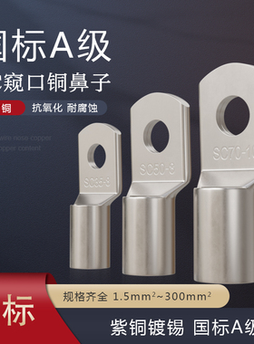 国标SC窥口铜鼻子加厚铜线鼻子冷压接线端子纯铜镀锡线耳电缆接头