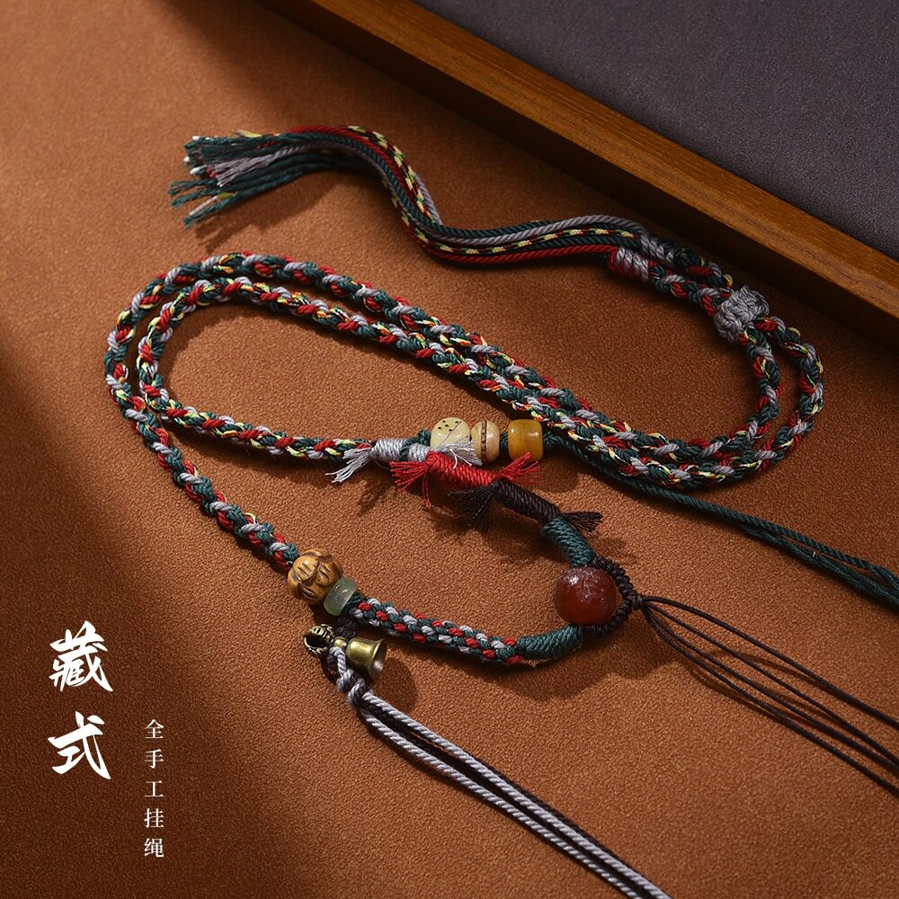 藏式手工编织绳唐卡吊坠绳佛牌挂脖项链绳蜜蜡挂件绳毛衣链五彩绳