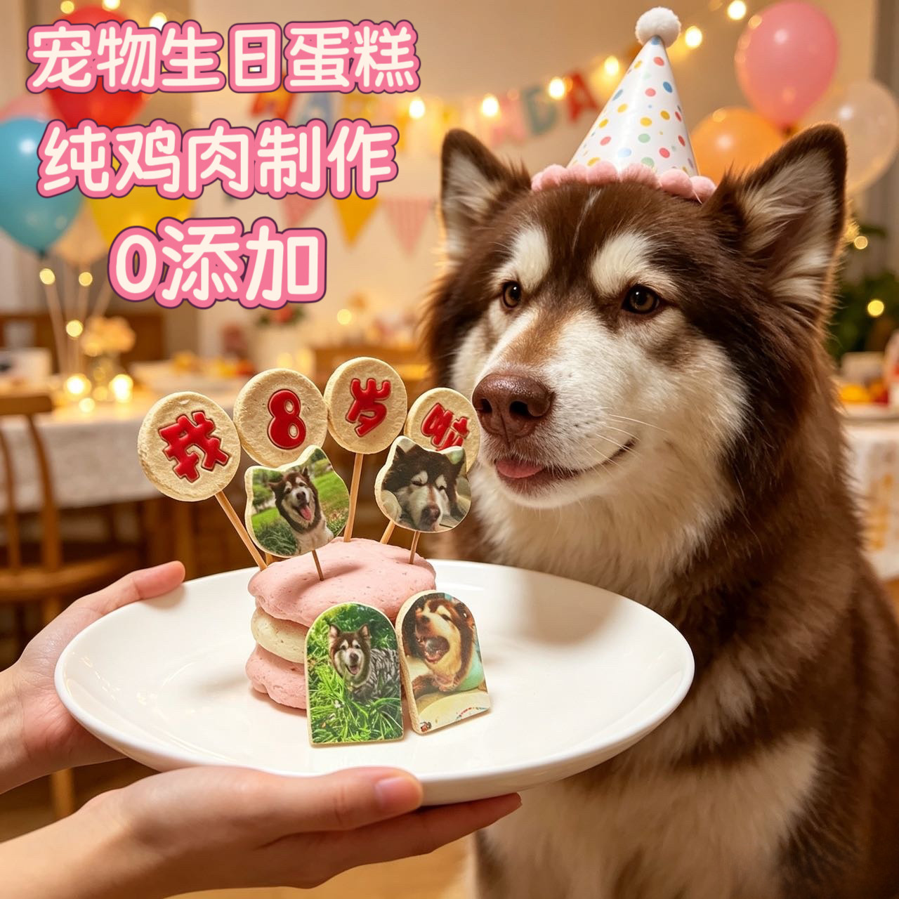小宠一狼宠物生日蛋糕纯鸡肉饼干零食定制狗猫咪照片生日礼物柯基