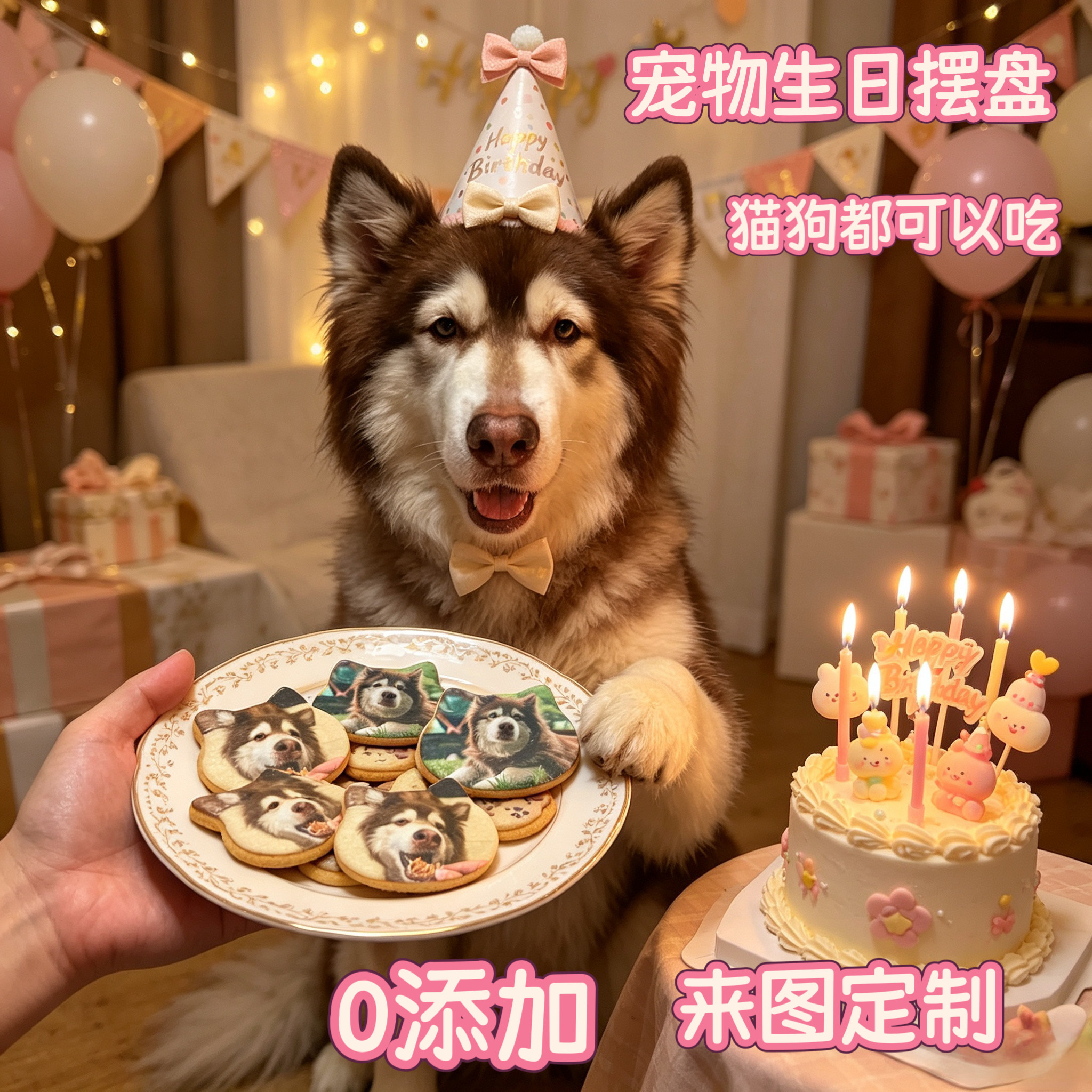 小宠一狼宠物饼干狗生日摆盘零食狗狗猫咪来图定制照片生日礼物