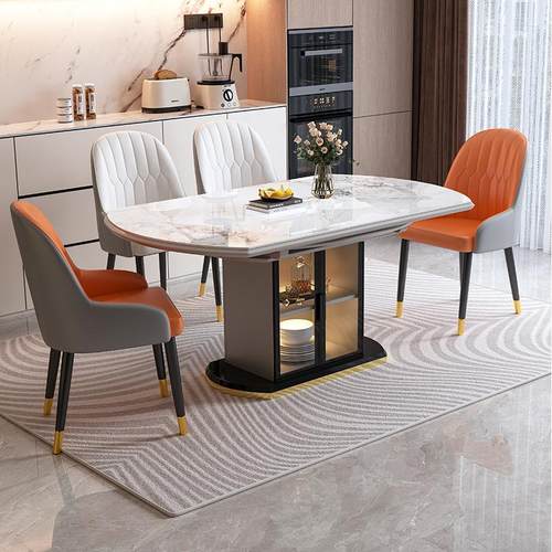 小户型方圆两用可伸缩岩板餐桌