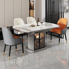 岩板餐桌椅组合现代简约轻奢小户型家用可伸缩方圆两用饭桌带储物