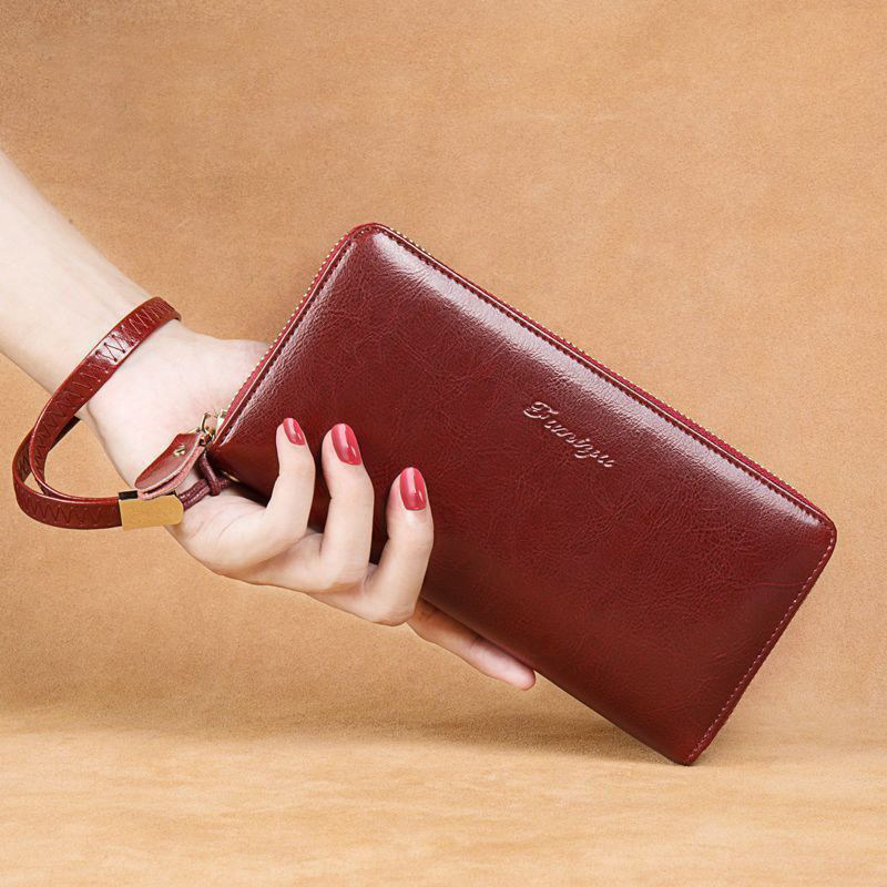 2025新款钱包女士长款手拿PU皮革放手机大容量双层拉链卡包一体
