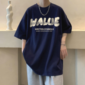 港风宽松学生百搭休闲情侣半袖 t恤男夏季 上衣服ins潮 短袖 重磅美式