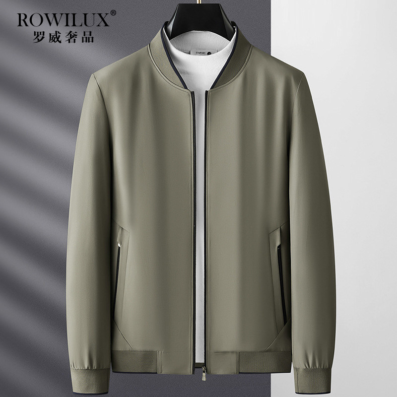 高端棒球领卡其色大码行政夹克外套男商务休闲2026新款爸爸笳克衫