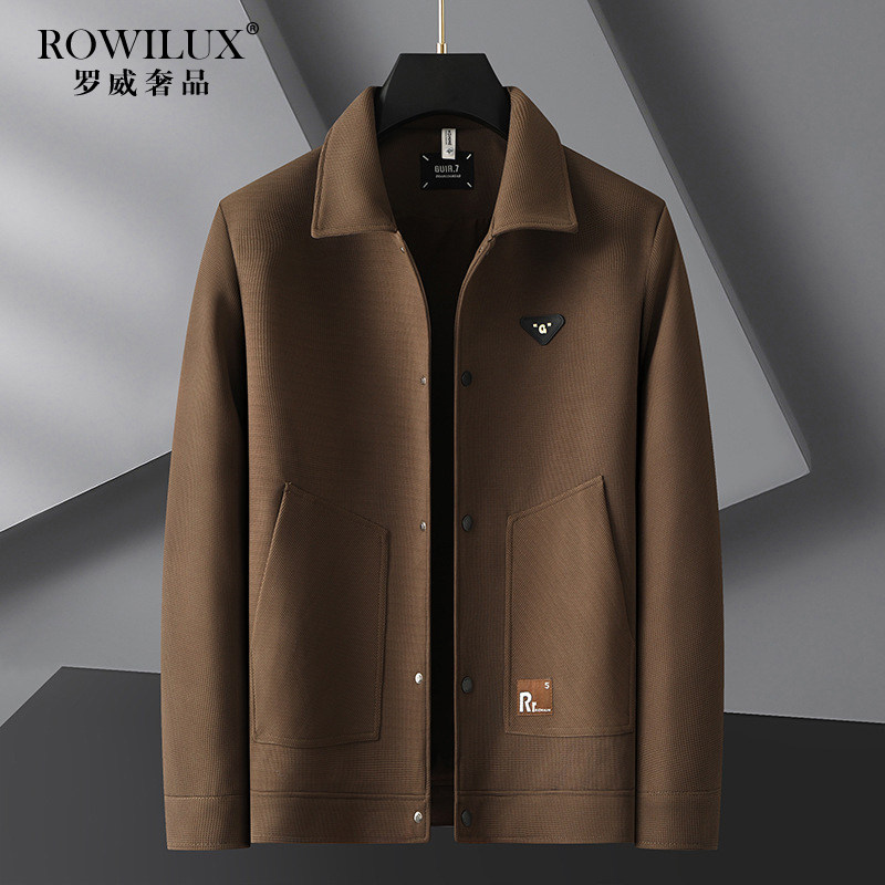 潮牌大码咖色翻领夹克外套男高级感痞帅春秋款潮胖宽松时尚茄克衫