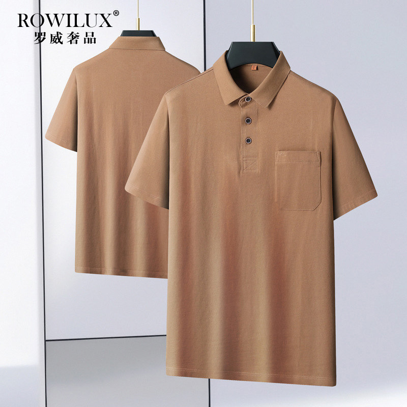 高端大码卡其色纯棉短袖POLO衫男夏季薄款中老年商务休闲宽松t恤