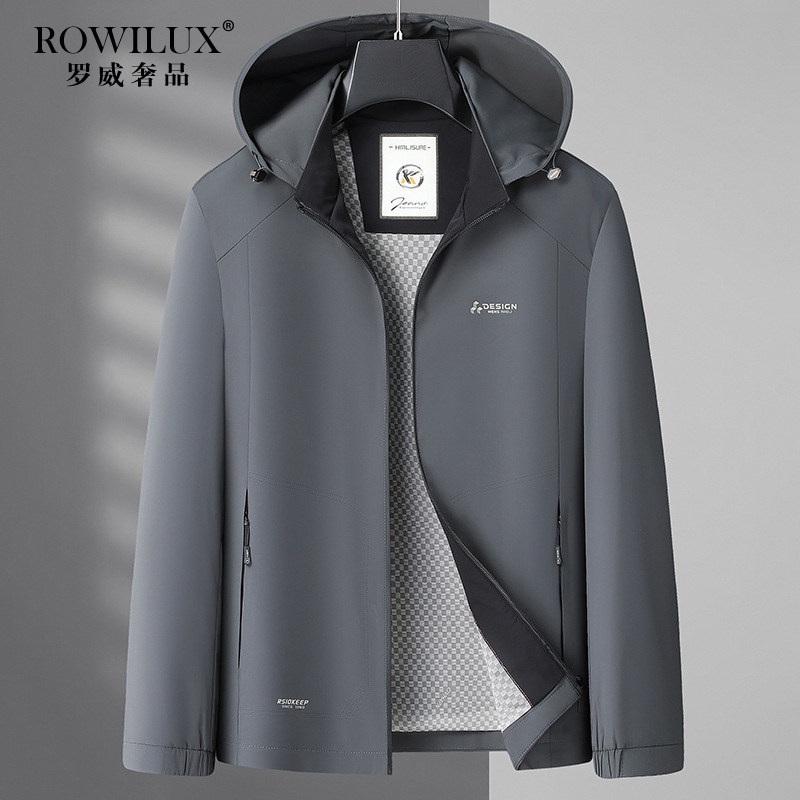 高端大码连帽夹克男士外套春秋款2026新款中老年肥佬商务茄克外套