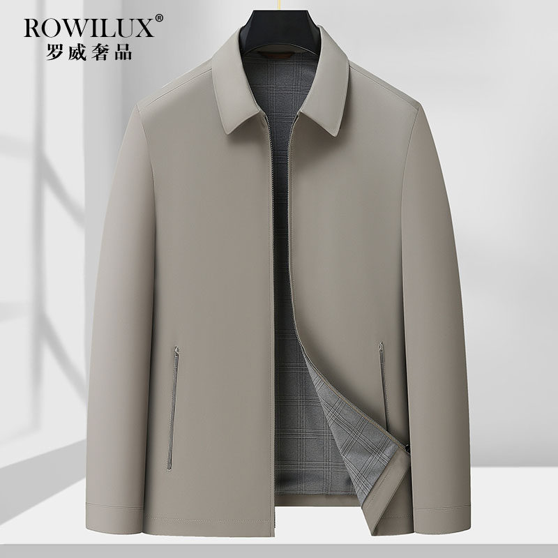 高端中年商务干部夹克男翻领春秋加肥加大码上衣胖子宽松行政外套