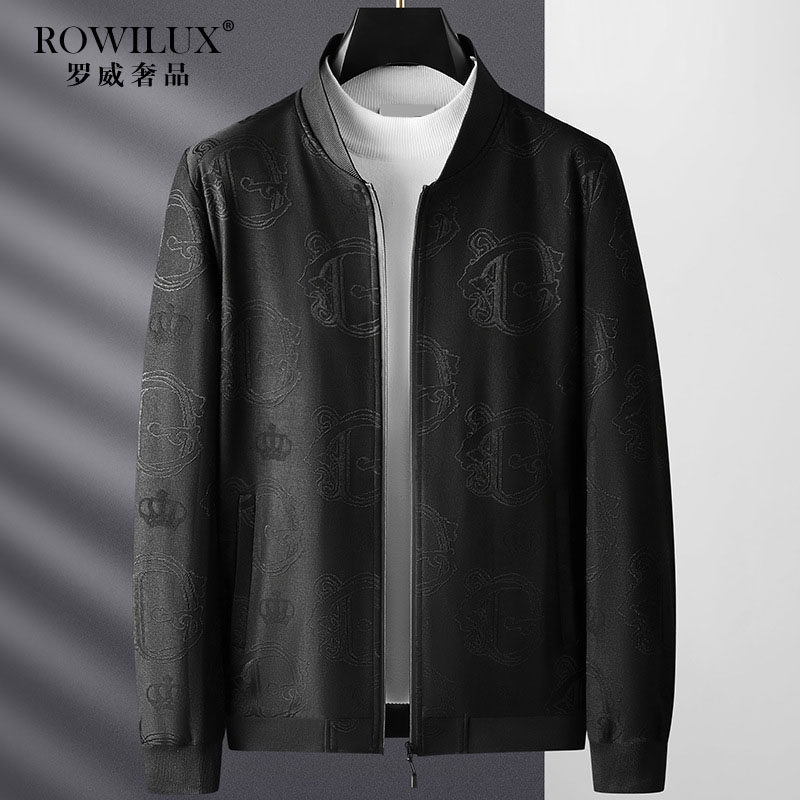 轻奢棒球领黑色夹克外套男士加大码春秋款潮胖宽松时尚薄款棒球服