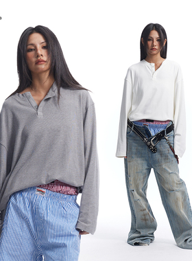 8FF/25AW 百搭三色基础长袖T恤亨利领纯色打底衫微弹舒适宽松T恤