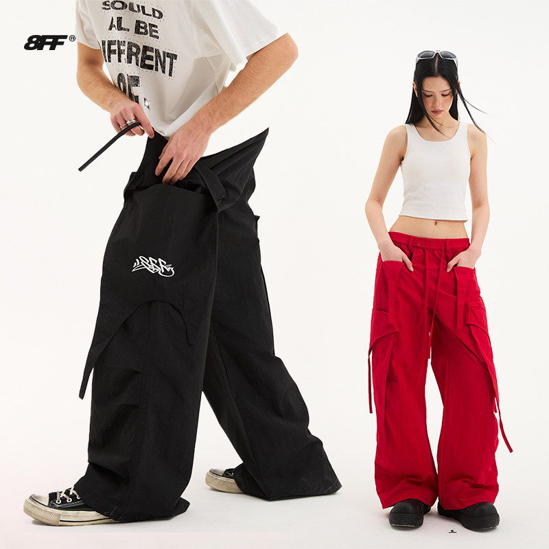 8FF26春新款美式街头工装裤撞色刺绣异形口袋宽松阔腿休闲长裤男,男装,休闲裤,淘宝优惠券,粉丝福利购,淘宝优惠卷