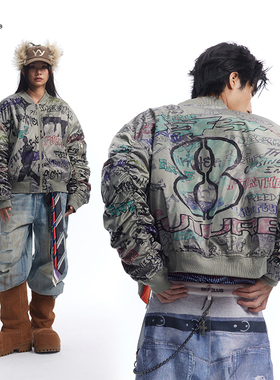 8FF/25AW MA-1bomber美式飞行员夹克棉衣涂鸦棒球冬季棉服外套