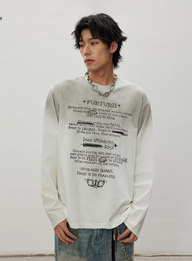 【左奇函同款】8FF/2海报印花水洗做旧长袖T重磅宽松泥染短袖上衣