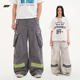 8FF26春新款 潮 水洗做旧脏染宽松阔腿cargo反光休闲裤 多口袋工装 裤