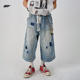 中裤 8FF 潮 伐木牛仔七分裤 短裤 25苏新皓同款 洗水做脏旧破坏工装