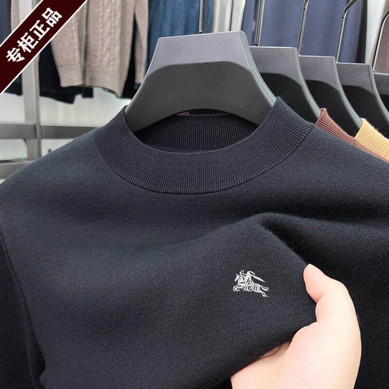 冬季新款伦巴宝利娇大牌男士羊绒衫精纺加厚半高领羊毛打底毛衣男